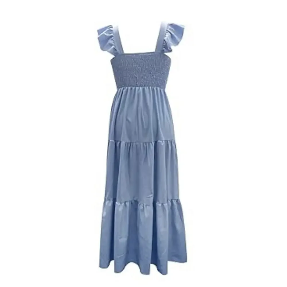 Tiered Smocked Dress Womens Size Small Blue High Waisted ‎ Fairy Summer Sundress